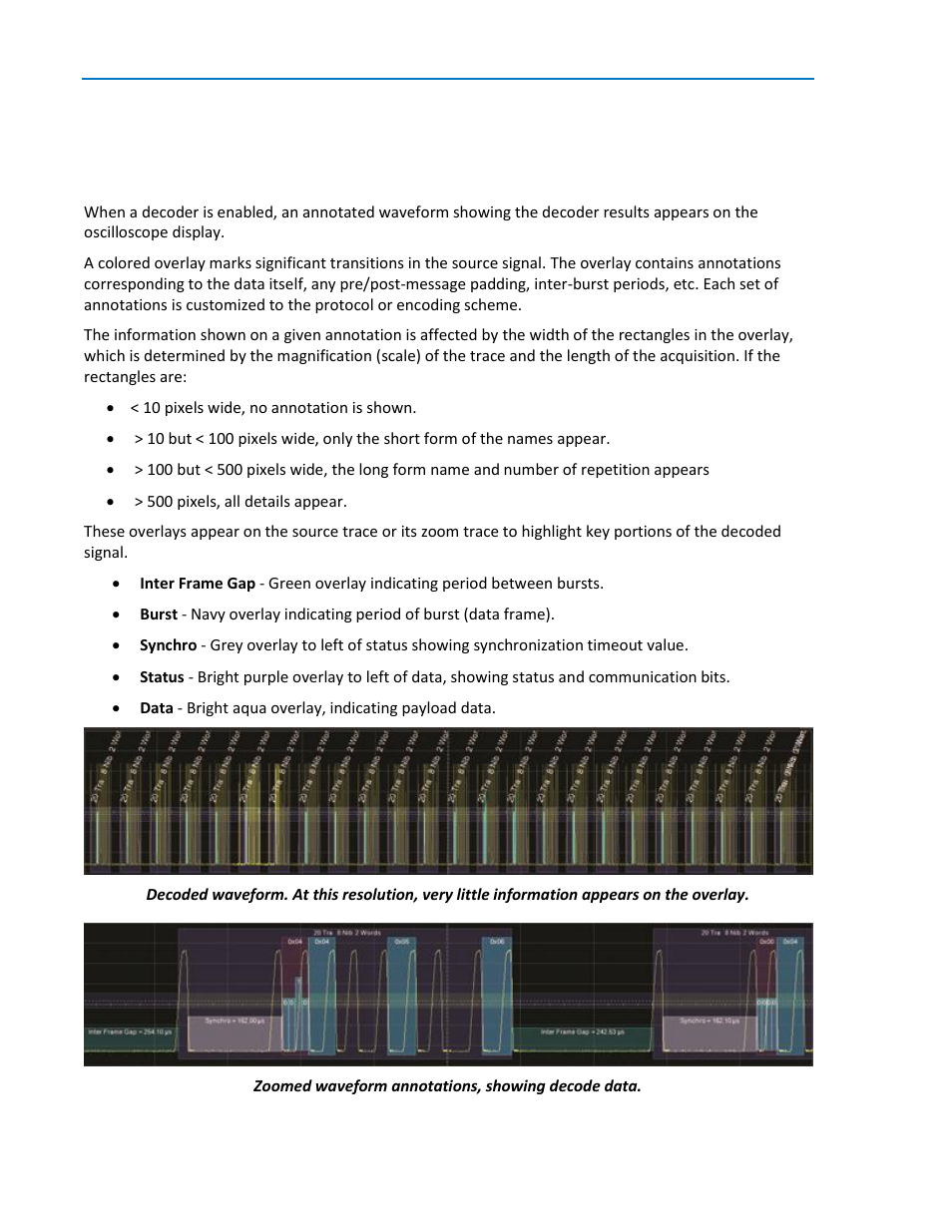 Decoded waveform, Working with the decoded waveform, Serial decode annotations | Teledyne LeCroy SENT Decoder User Manual | Page 10 / 16