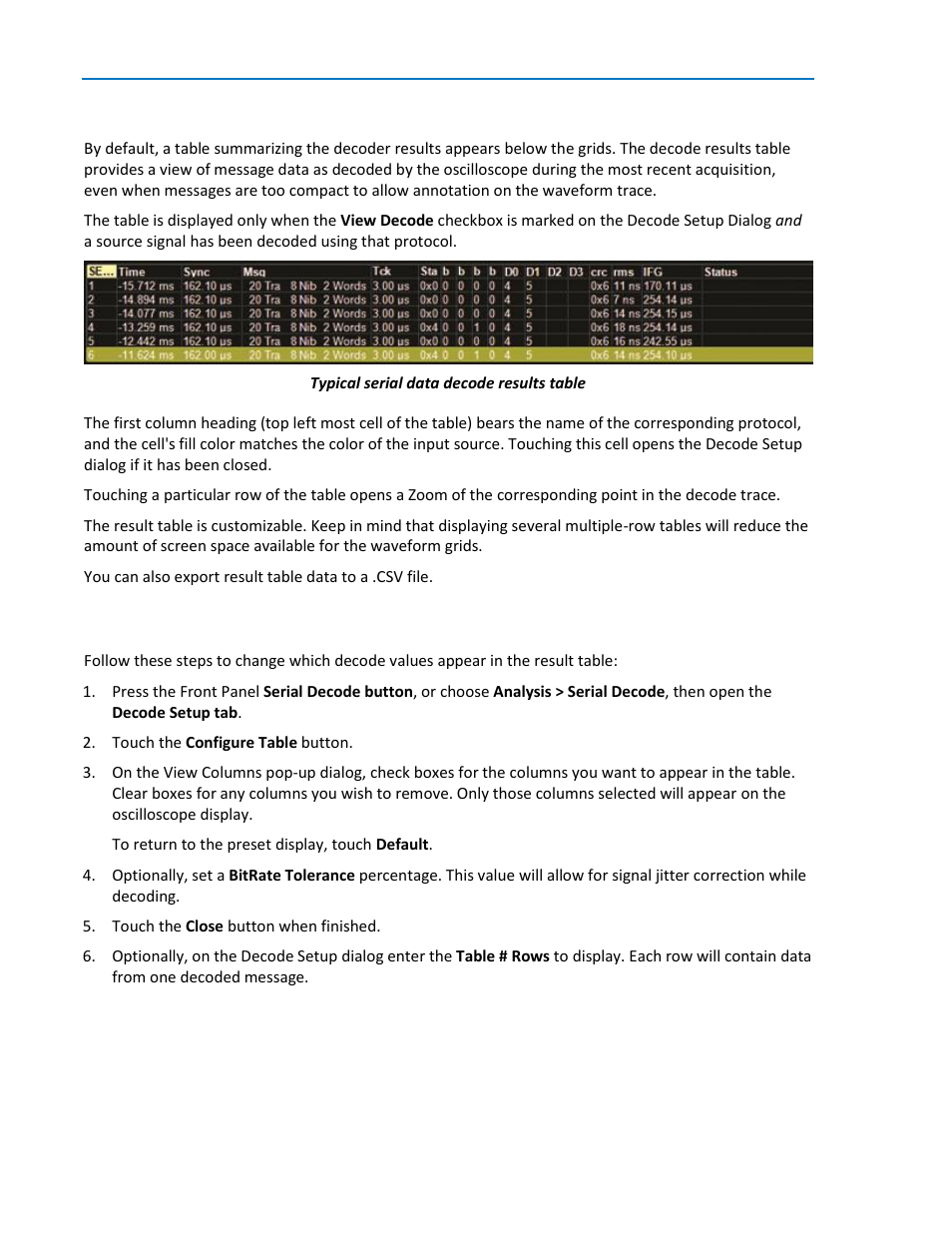 Result table, Working with the result table, Customize decode result table | Teledyne LeCroy SENT Decoder User Manual | Page 12 / 16