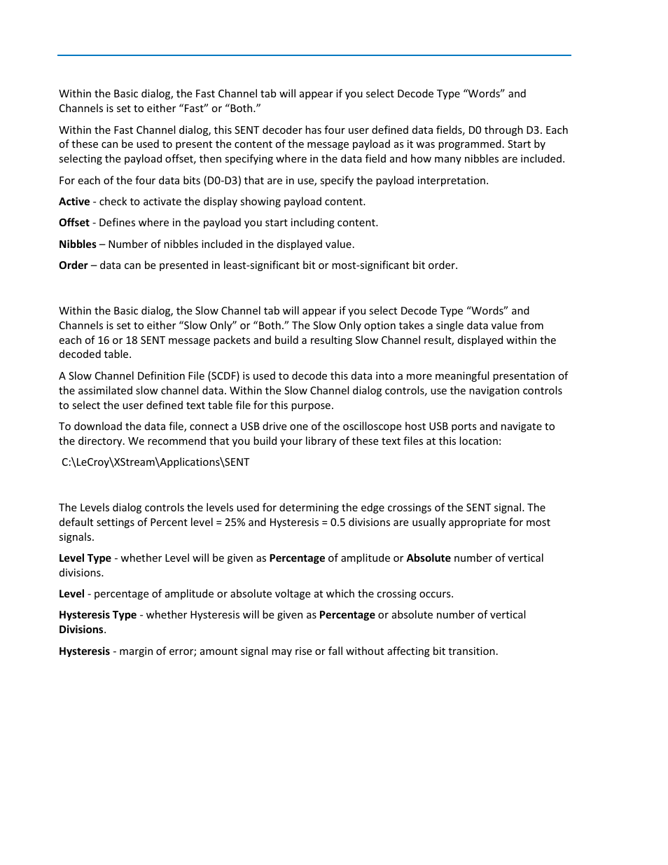 Fast channel dialog, Slow channel dialog, Levels dialog | Teledyne LeCroy SENT Decoder User Manual | Page 8 / 16