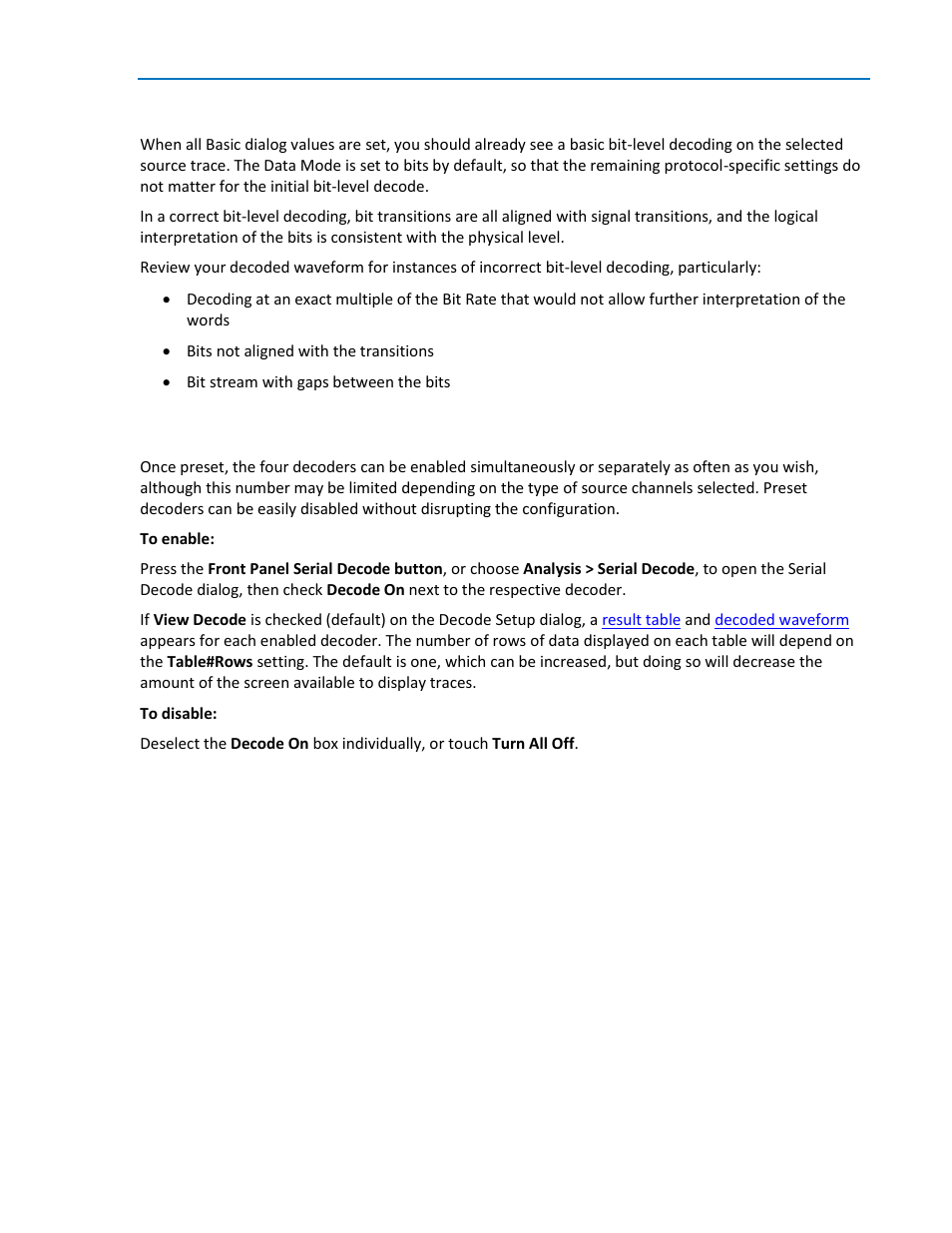 Verify bit-level decode enable/disable decoder, Verify bit-level decode, Enable/disable decoder | Teledyne LeCroy SENT Decoder User Manual | Page 9 / 16