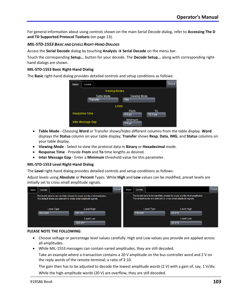 Mil-std-1553 decode setup detail, Operator's manual | Teledyne LeCroy Serial Data Debug Solutions User Manual | Page 103 / 204