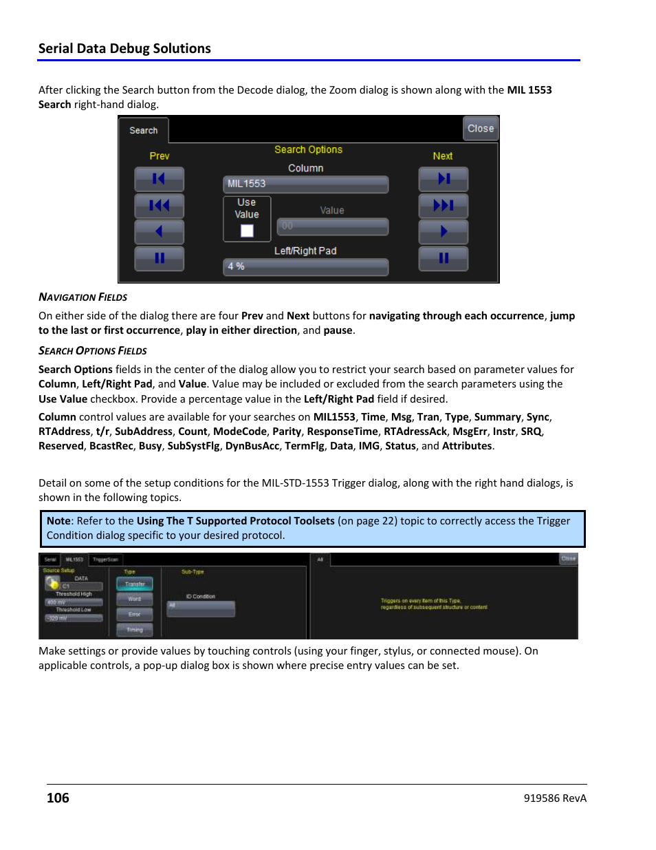 Mil-std-1553 decode search, Creating a mil-std-1553 trigger condition, Serial data debug solutions 106 | Teledyne LeCroy Serial Data Debug Solutions User Manual | Page 106 / 204