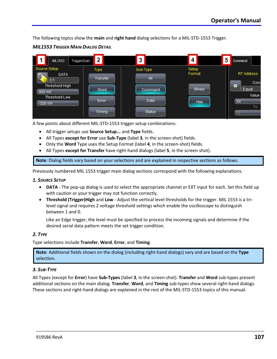 Mil-std-1553 trigger setup detail, Operator's manual | Teledyne LeCroy Serial Data Debug Solutions User Manual | Page 107 / 204