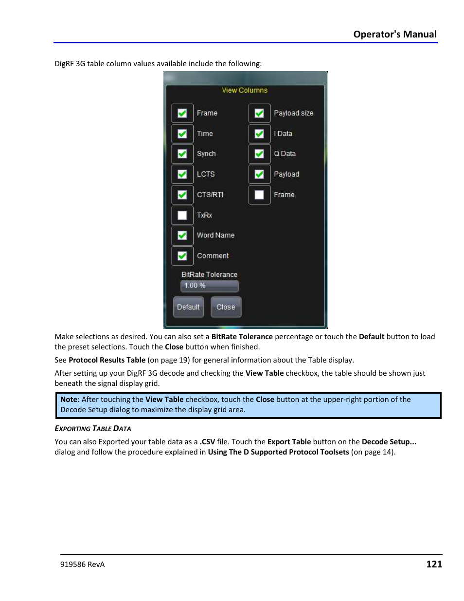 Digrf 3g decode table column details, Operator's manual | Teledyne LeCroy Serial Data Debug Solutions User Manual | Page 121 / 204
