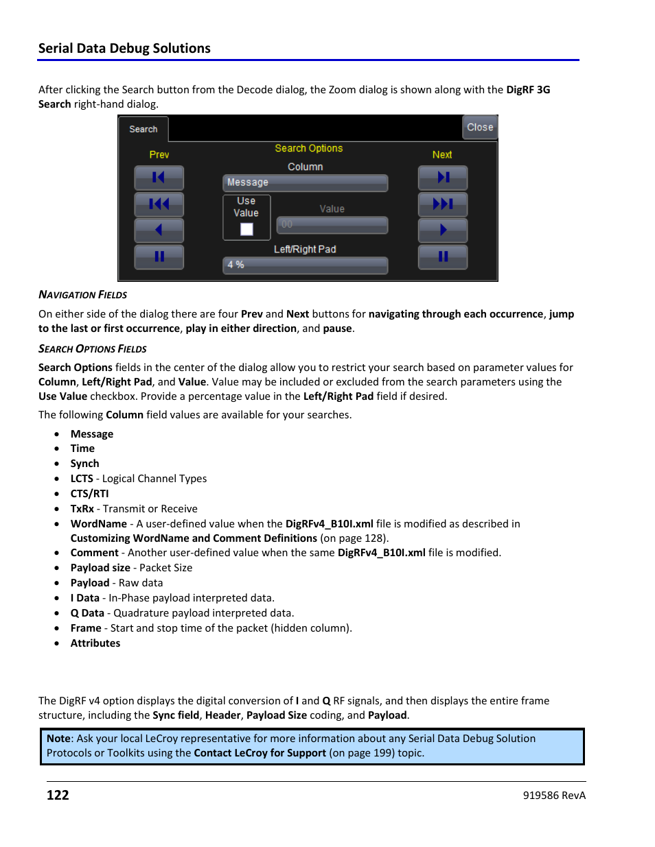 Digrf 3g decode search, Using the digrf v4 option, Using the digrf v4 option overview | Digrf 4g, Serial data debug solutions 122 | Teledyne LeCroy Serial Data Debug Solutions User Manual | Page 122 / 204