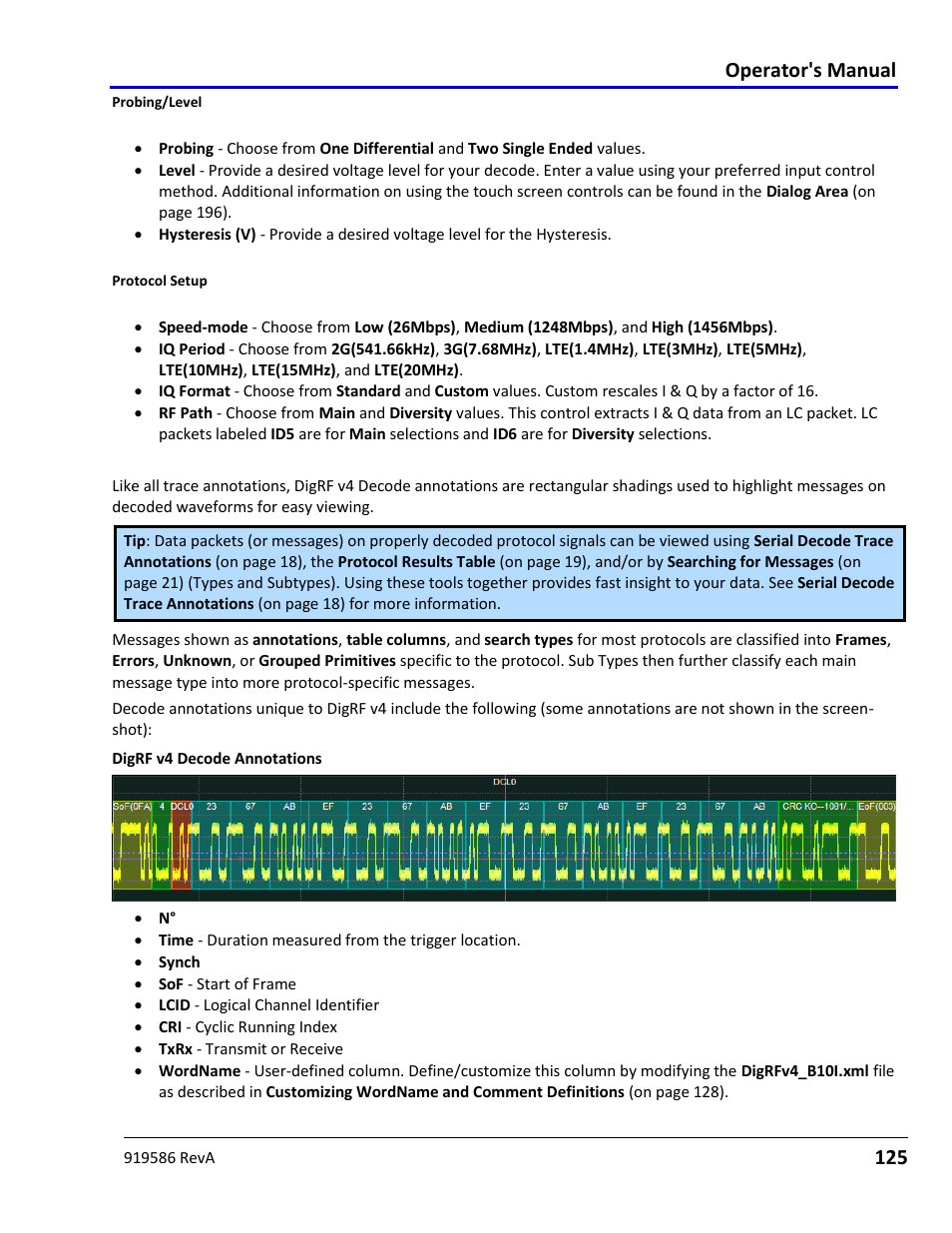 Digrf v4 decode trace annotations, Operator's manual | Teledyne LeCroy Serial Data Debug Solutions User Manual | Page 125 / 204