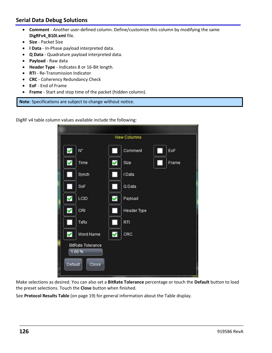 Digrf v4 decode table column details, Serial data debug solutions 126 | Teledyne LeCroy Serial Data Debug Solutions User Manual | Page 126 / 204