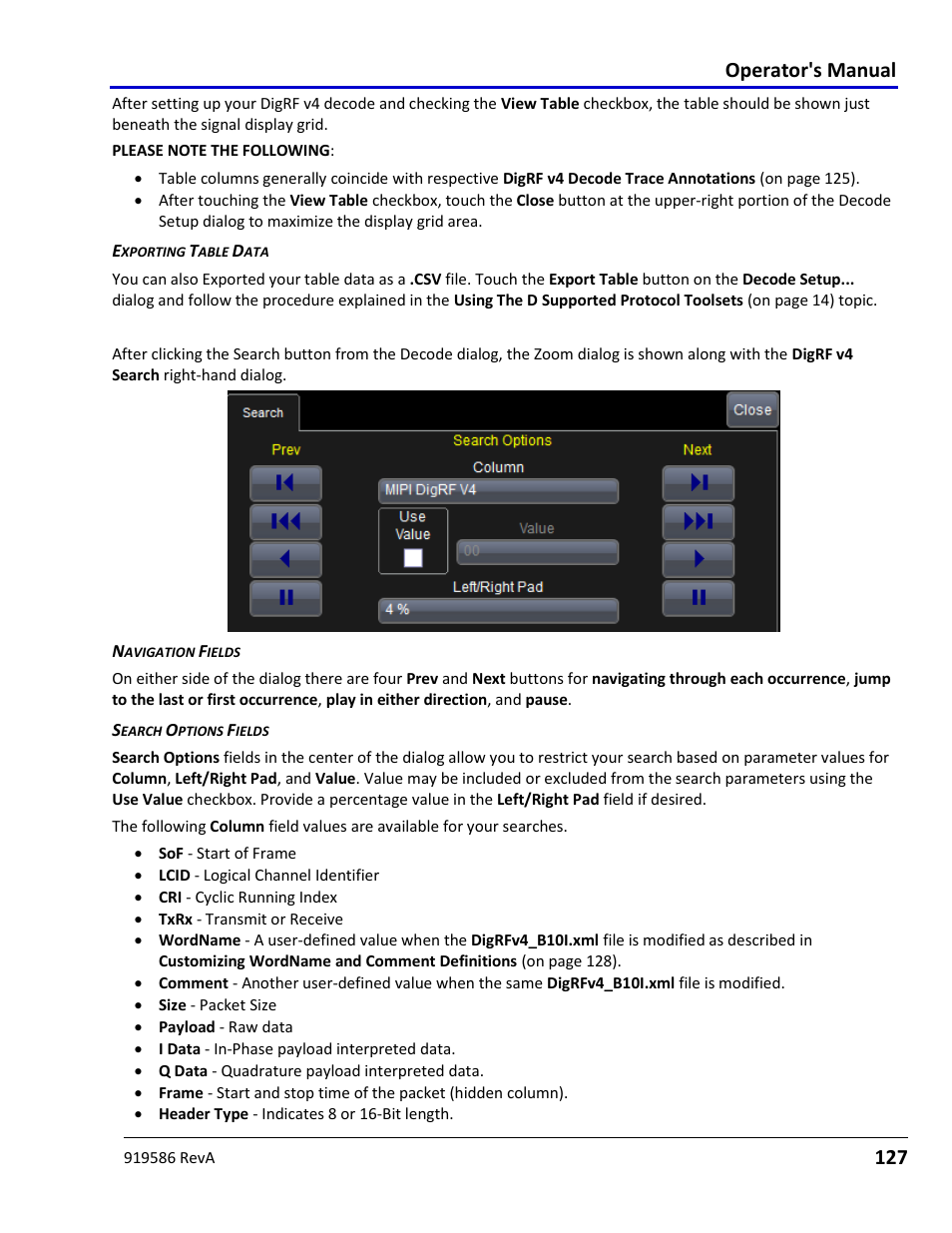 Digrf v4 decode search, Operator's manual | Teledyne LeCroy Serial Data Debug Solutions User Manual | Page 127 / 204