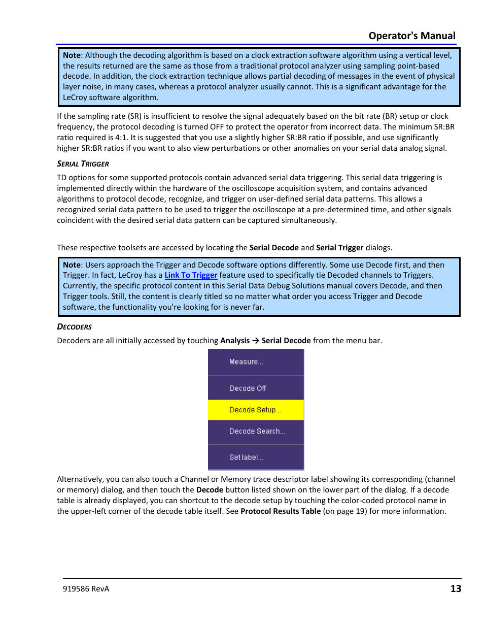 Accessing the d and td supported protocol toolsets, Operator's manual | Teledyne LeCroy Serial Data Debug Solutions User Manual | Page 13 / 204