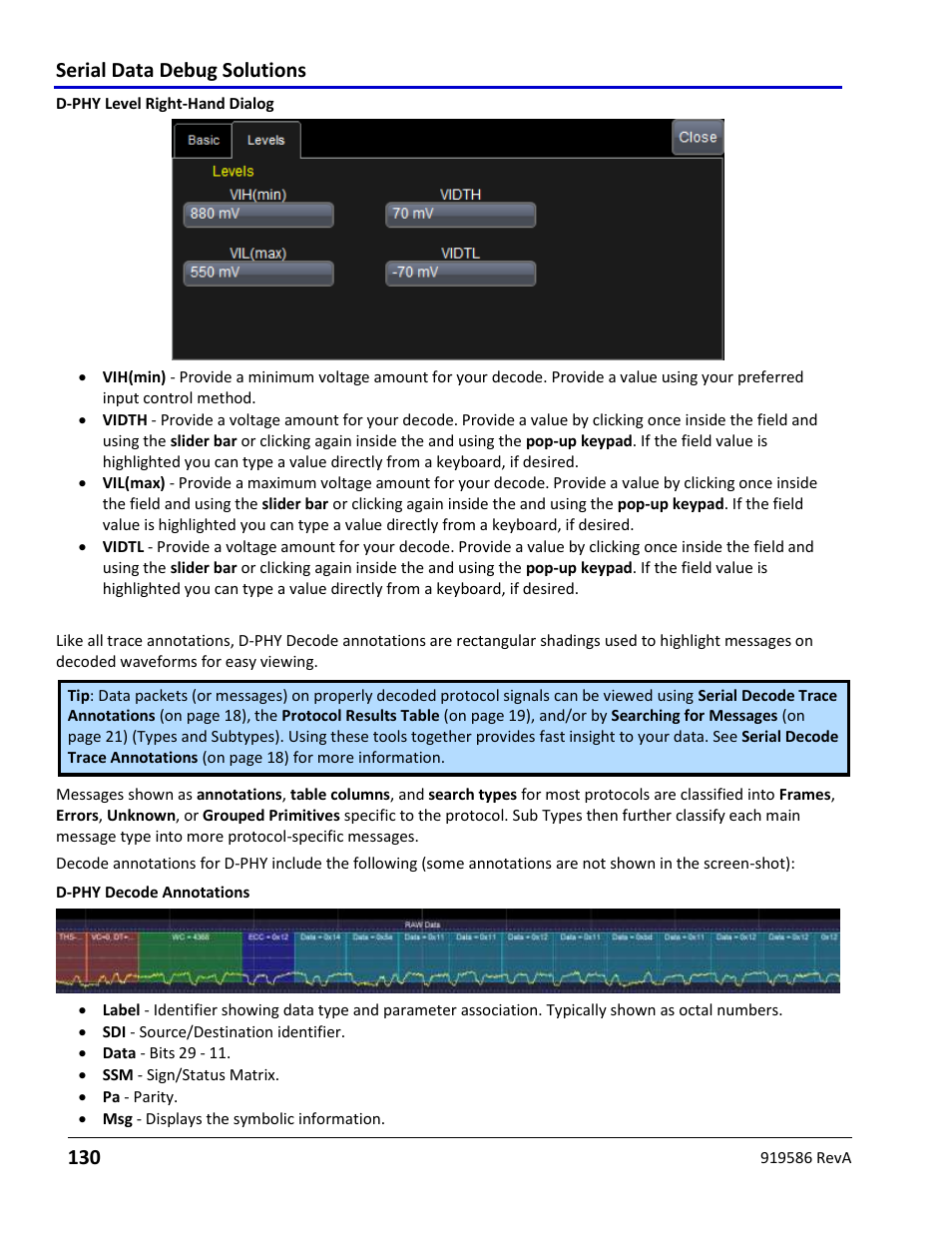 Mipi d-phy decode trace annotations, Serial data debug solutions 130 | Teledyne LeCroy Serial Data Debug Solutions User Manual | Page 130 / 204