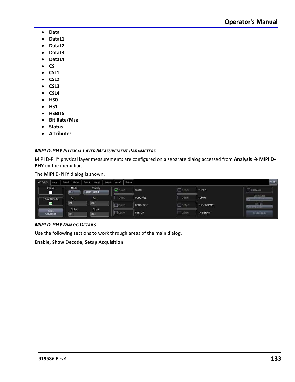 Mipi d-phy physical layer measurement parameters, Operator's manual | Teledyne LeCroy Serial Data Debug Solutions User Manual | Page 133 / 204