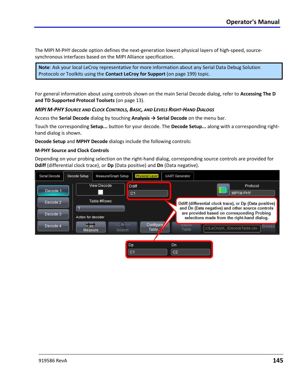 Using the mipi m-phy decode option overview, Mipi m-phy decode setup detail, Operator's manual | 145 using the mipi m-phy | Teledyne LeCroy Serial Data Debug Solutions User Manual | Page 145 / 204