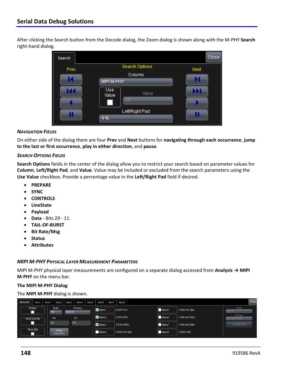 Mipi m-phy decode search, Mipi m-phy physical layer measurement parameters, Serial data debug solutions 148 | Teledyne LeCroy Serial Data Debug Solutions User Manual | Page 148 / 204