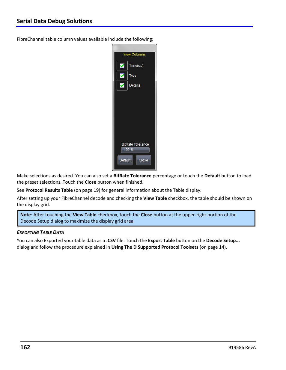 Fibrechannel decode table column details, Serial data debug solutions 162 | Teledyne LeCroy Serial Data Debug Solutions User Manual | Page 162 / 204