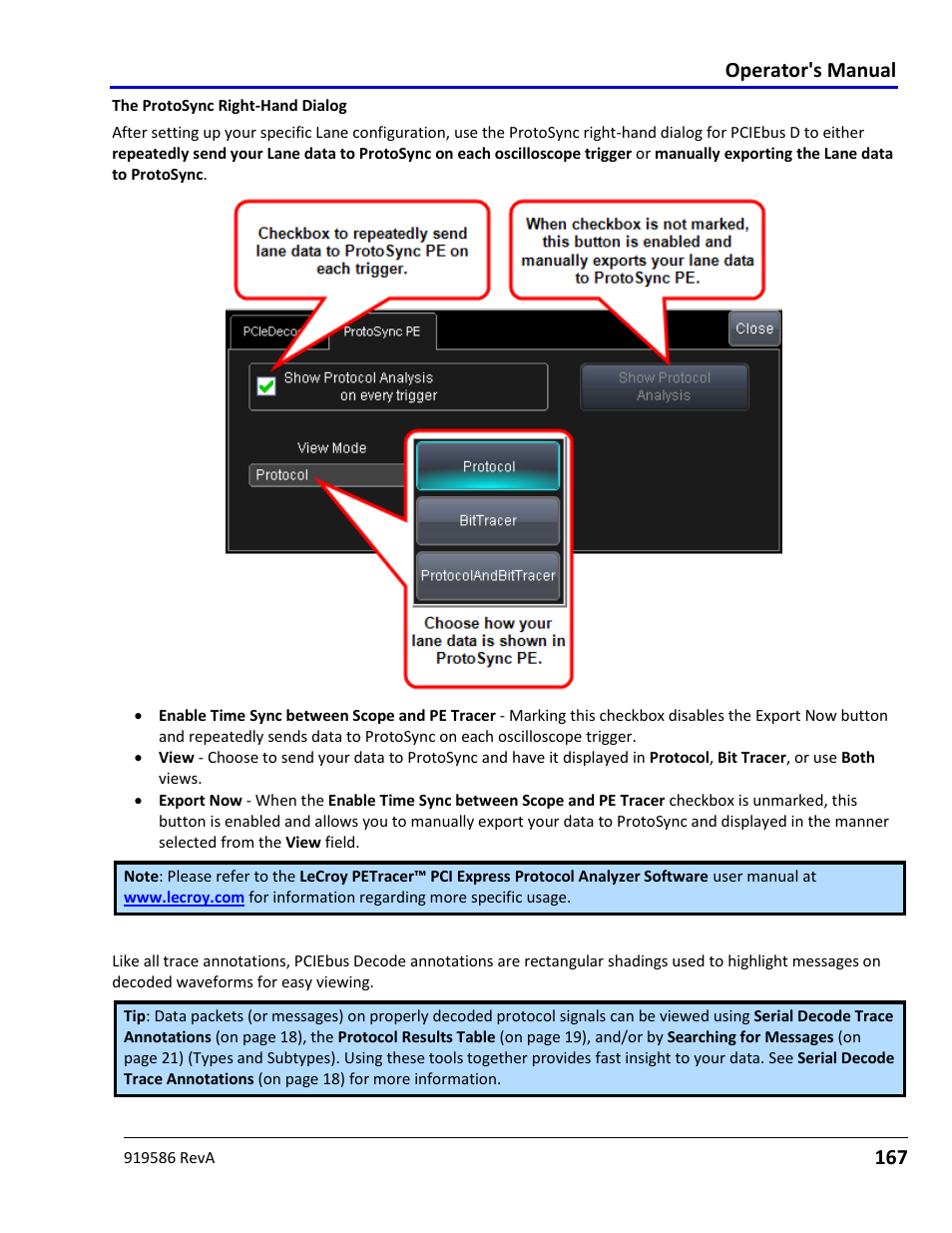 Pciebus decode trace annotations, Operator's manual | Teledyne LeCroy Serial Data Debug Solutions User Manual | Page 167 / 204