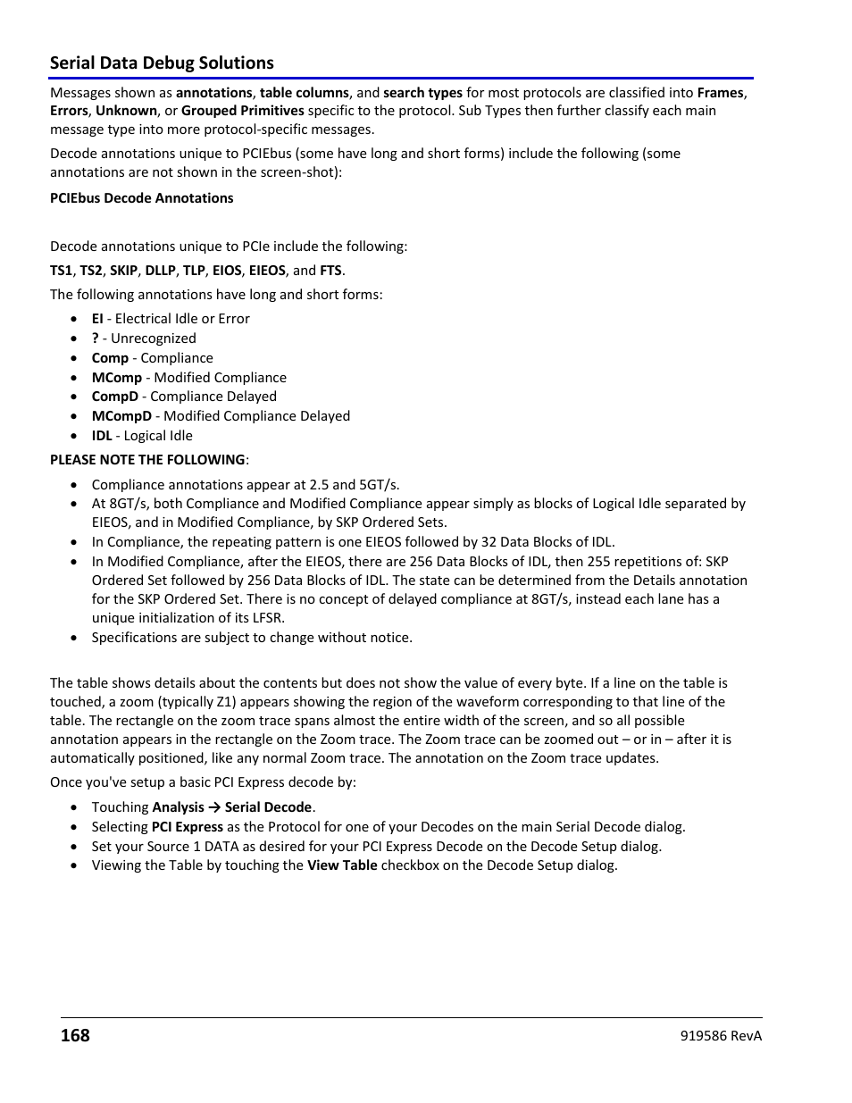 Pciebus decode table column details, Serial data debug solutions 168 | Teledyne LeCroy Serial Data Debug Solutions User Manual | Page 168 / 204