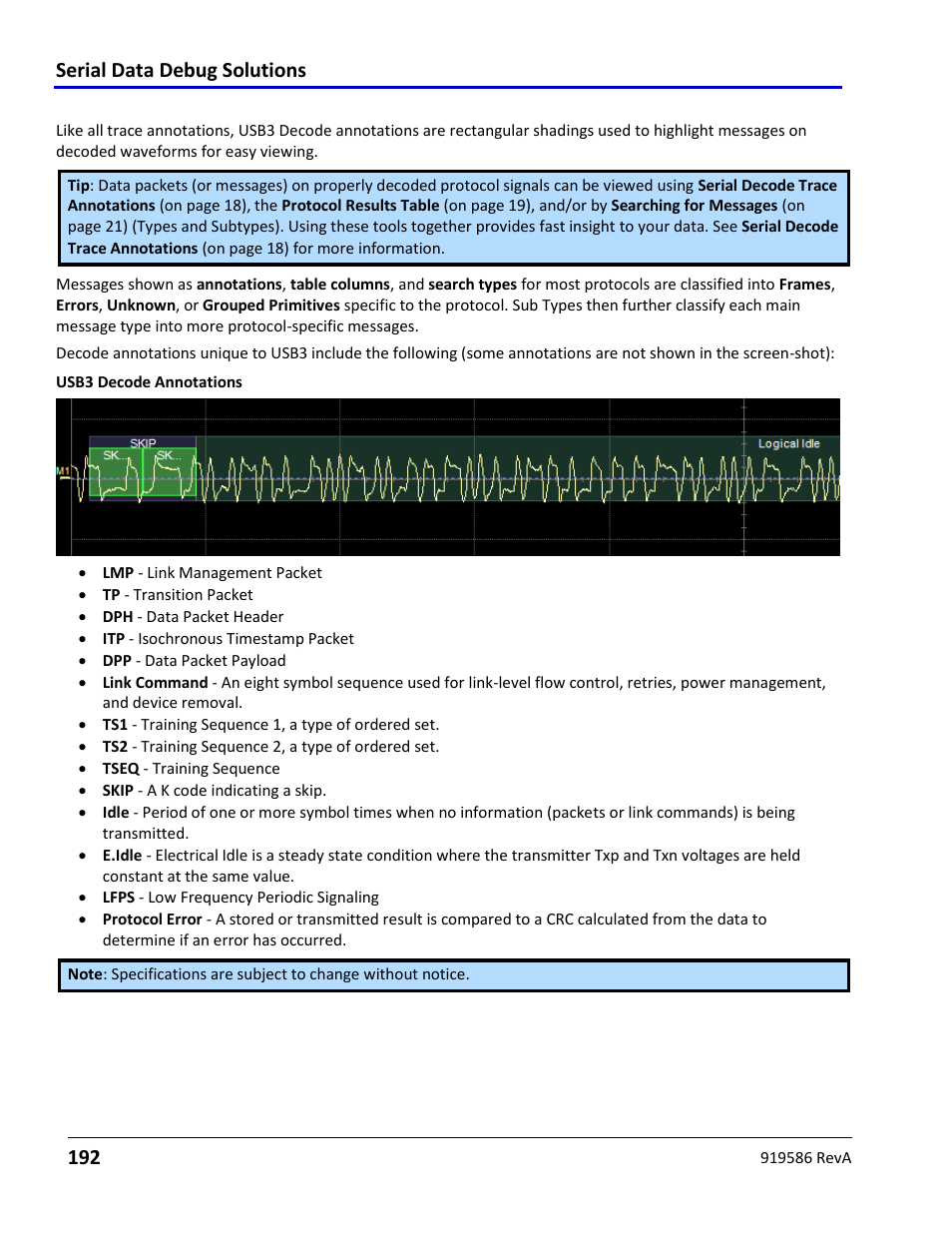 Usb3 decode trace annotations, Serial data debug solutions 192 | Teledyne LeCroy Serial Data Debug Solutions User Manual | Page 192 / 204