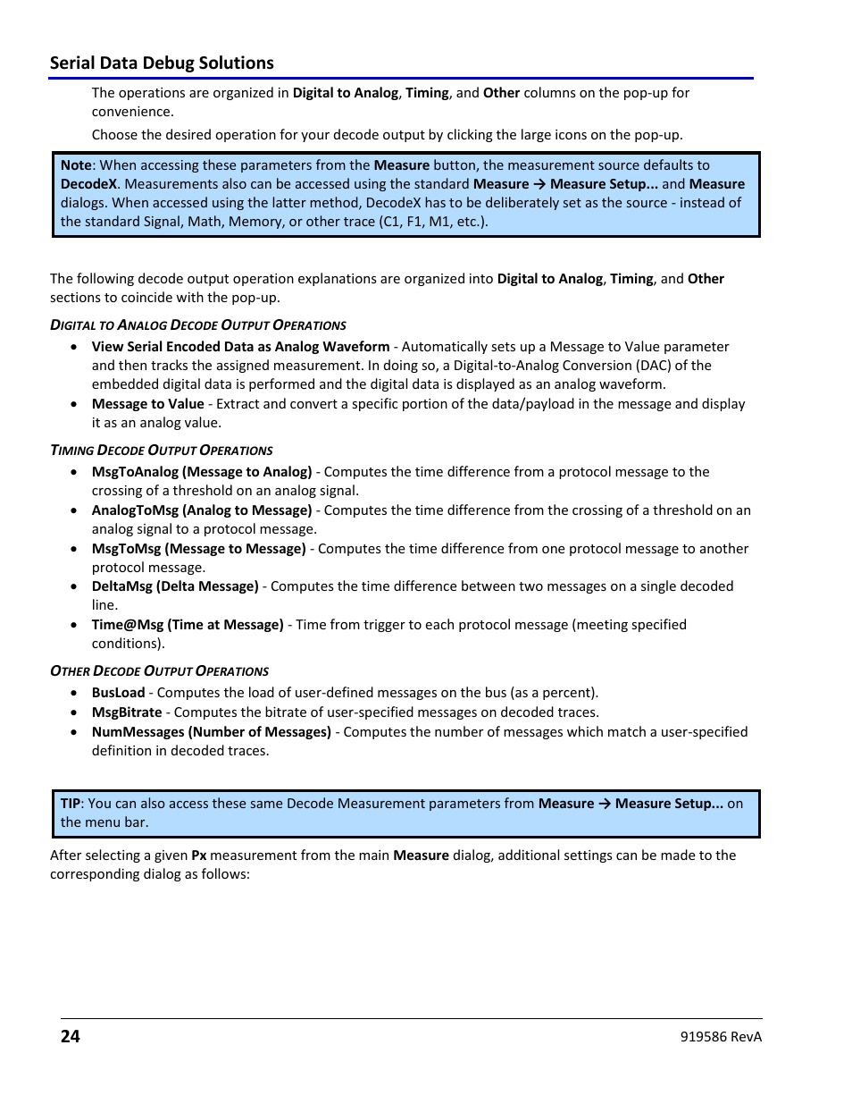 Decode output operation detail, Decode measurement parameters via measure setup, Serial data debug solutions 24 | Teledyne LeCroy Serial Data Debug Solutions User Manual | Page 24 / 204