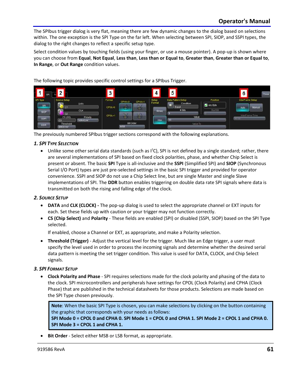 Spibus trigger setup detail, Operator's manual | Teledyne LeCroy Serial Data Debug Solutions User Manual | Page 61 / 204