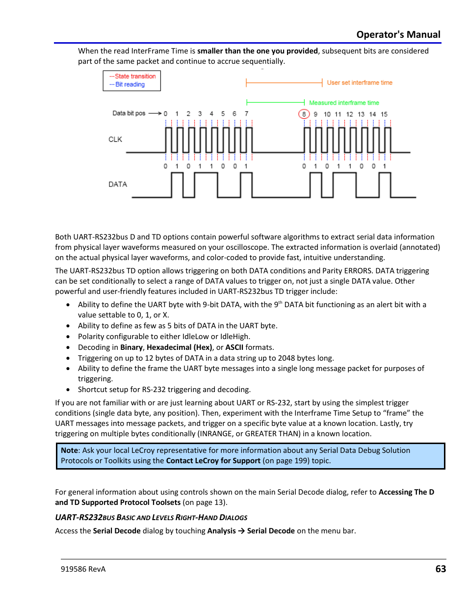 Using the uart-rs232bus options, Using the uart-rs232bus options overview, Uart-rs232bus decode setup detail | Ch as, Uart, Rs-232, Operator's manual | Teledyne LeCroy Serial Data Debug Solutions User Manual | Page 63 / 204