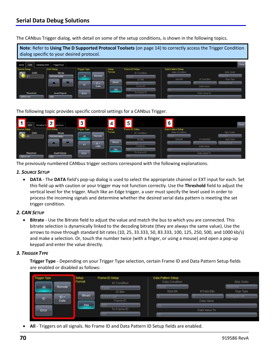 Creating a canbus trigger condition, Canbus trigger setup detail, Serial data debug solutions 70 | Teledyne LeCroy Serial Data Debug Solutions User Manual | Page 70 / 204