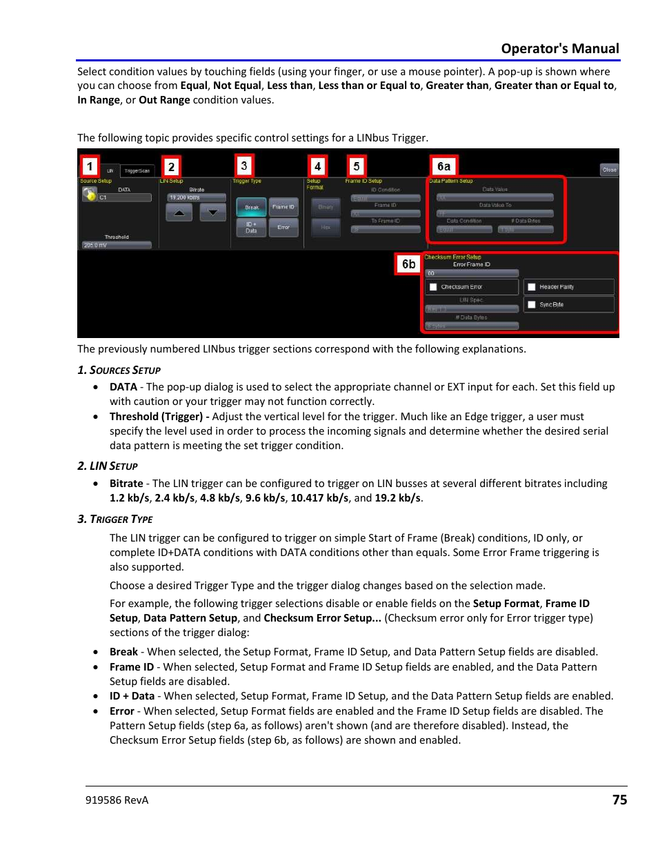 Linbus trigger setup detail, Operator's manual | Teledyne LeCroy Serial Data Debug Solutions User Manual | Page 75 / 204