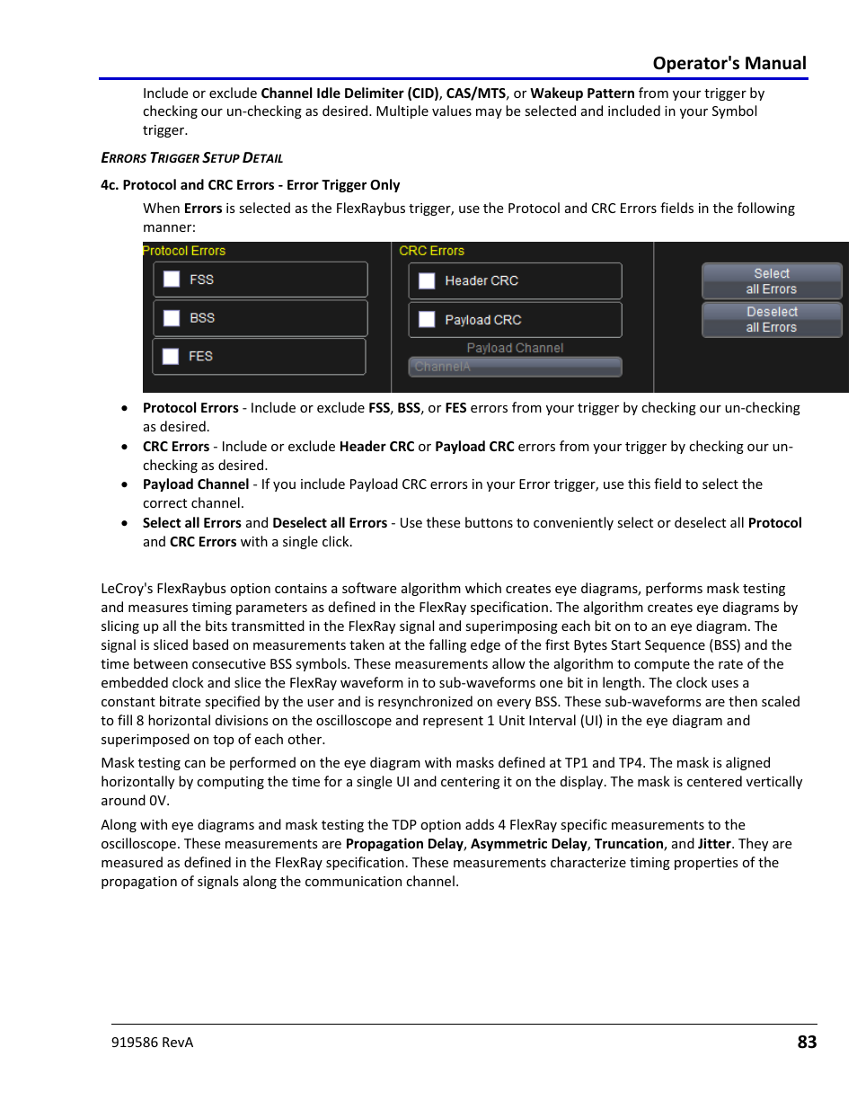Flexraybus physical layer and eye diagram analysis, Protocol and crc errors, Operator's manual | Teledyne LeCroy Serial Data Debug Solutions User Manual | Page 83 / 204