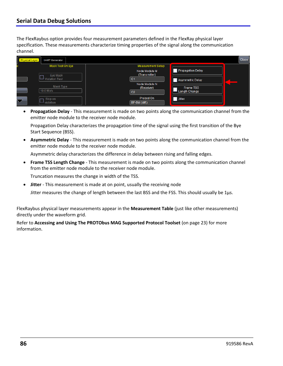 Flexraybus physical layer measurement parameters, Viewing flexraybus physical layer measurements, Serial data debug solutions 86 | Teledyne LeCroy Serial Data Debug Solutions User Manual | Page 86 / 204