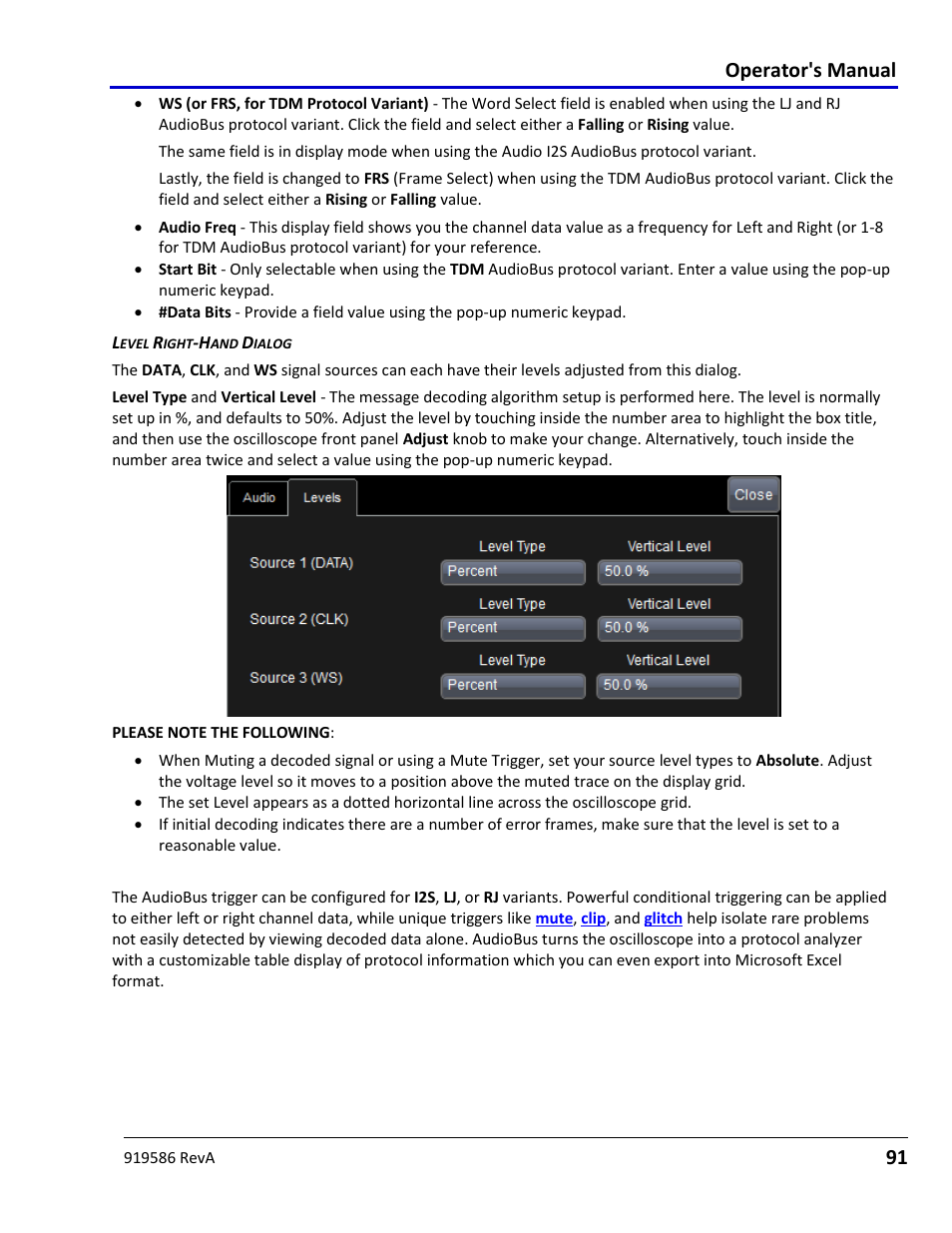Creating an audiobus trigger condition, Operator's manual | Teledyne LeCroy Serial Data Debug Solutions User Manual | Page 91 / 204