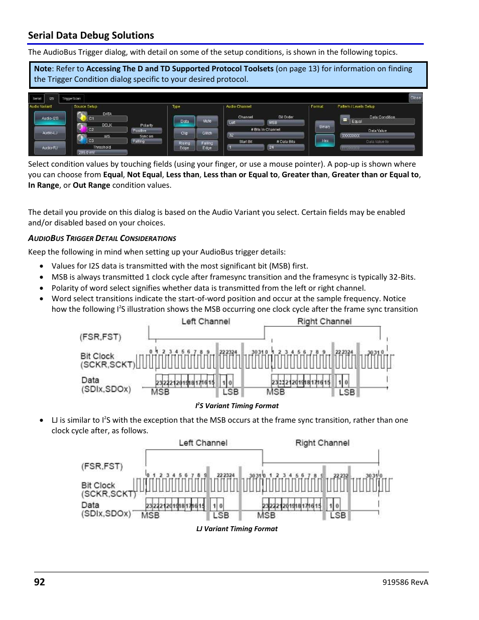 Audiobus trigger setup detail, Serial data debug solutions 92 | Teledyne LeCroy Serial Data Debug Solutions User Manual | Page 92 / 204