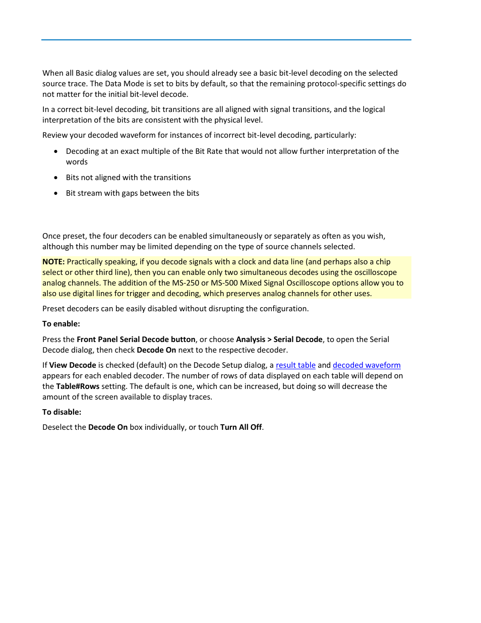 Verify bit-level decode enable/disable decoder, Verify bit-level decode, Enable/disable decoder | Teledyne LeCroy Line Code and Symbolic Decoders User Manual | Page 12 / 20