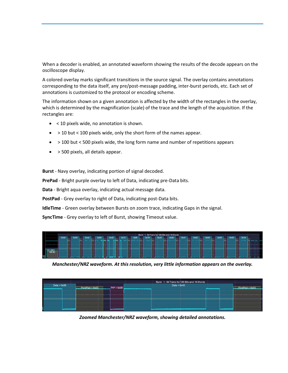 Working with the decoded waveform, Serial decode annotation, Decoded waveform | Teledyne LeCroy Line Code and Symbolic Decoders User Manual | Page 13 / 20