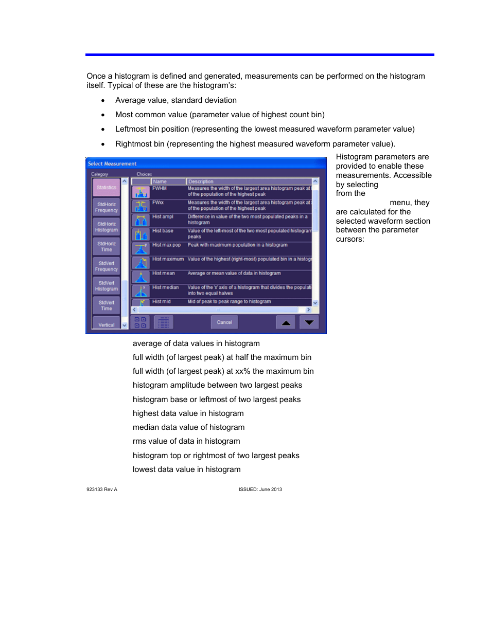 Histogram parameters, Aorm software package | Teledyne LeCroy AORM - Advanced Optical Recording Measurements User Manual | Page 107 / 125