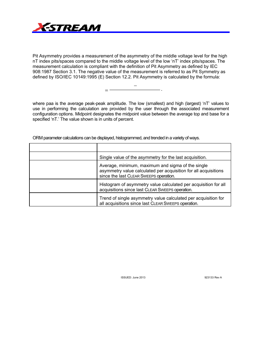 Pasym, Pit asymmetry, Description | Display options, Pasym pit asymmetry, Pasym pmidl pmidl paa | Teledyne LeCroy AORM - Advanced Optical Recording Measurements User Manual | Page 60 / 125