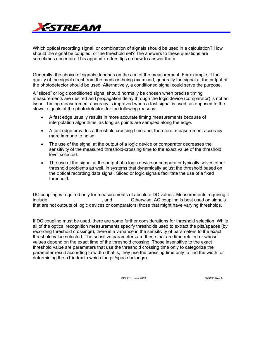 Signals, coupling, and threshold settings, Choice of signals, Coupling | Threshold selection | Teledyne LeCroy AORM - Advanced Optical Recording Measurements User Manual | Page 96 / 125