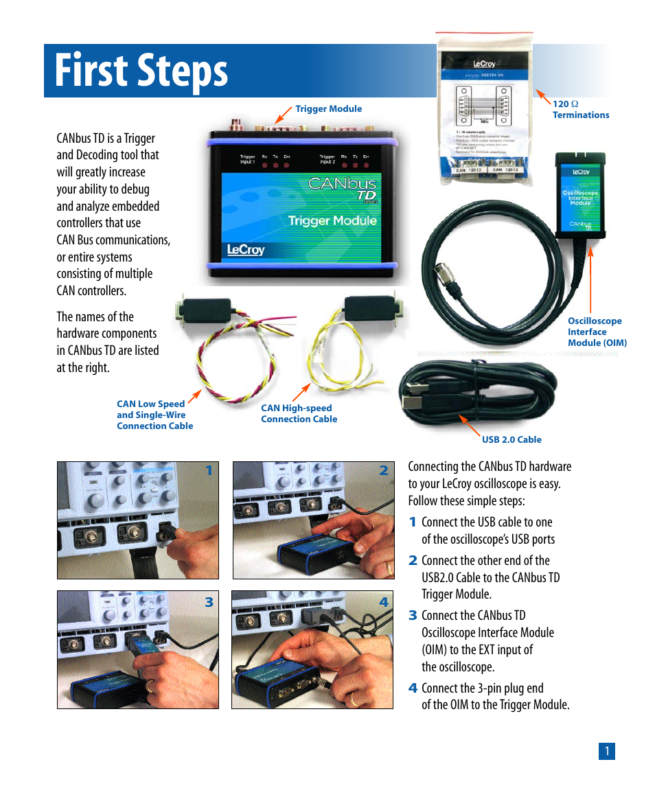 First steps | Teledyne LeCroy CANbus TD - Quick Reference Guide User Manual | Page 2 / 8