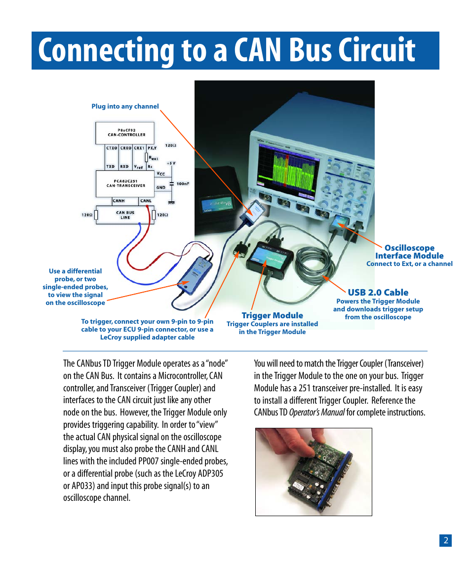 Connecting to a can bus circuit | Teledyne LeCroy CANbus TD - Quick Reference Guide User Manual | Page 3 / 8