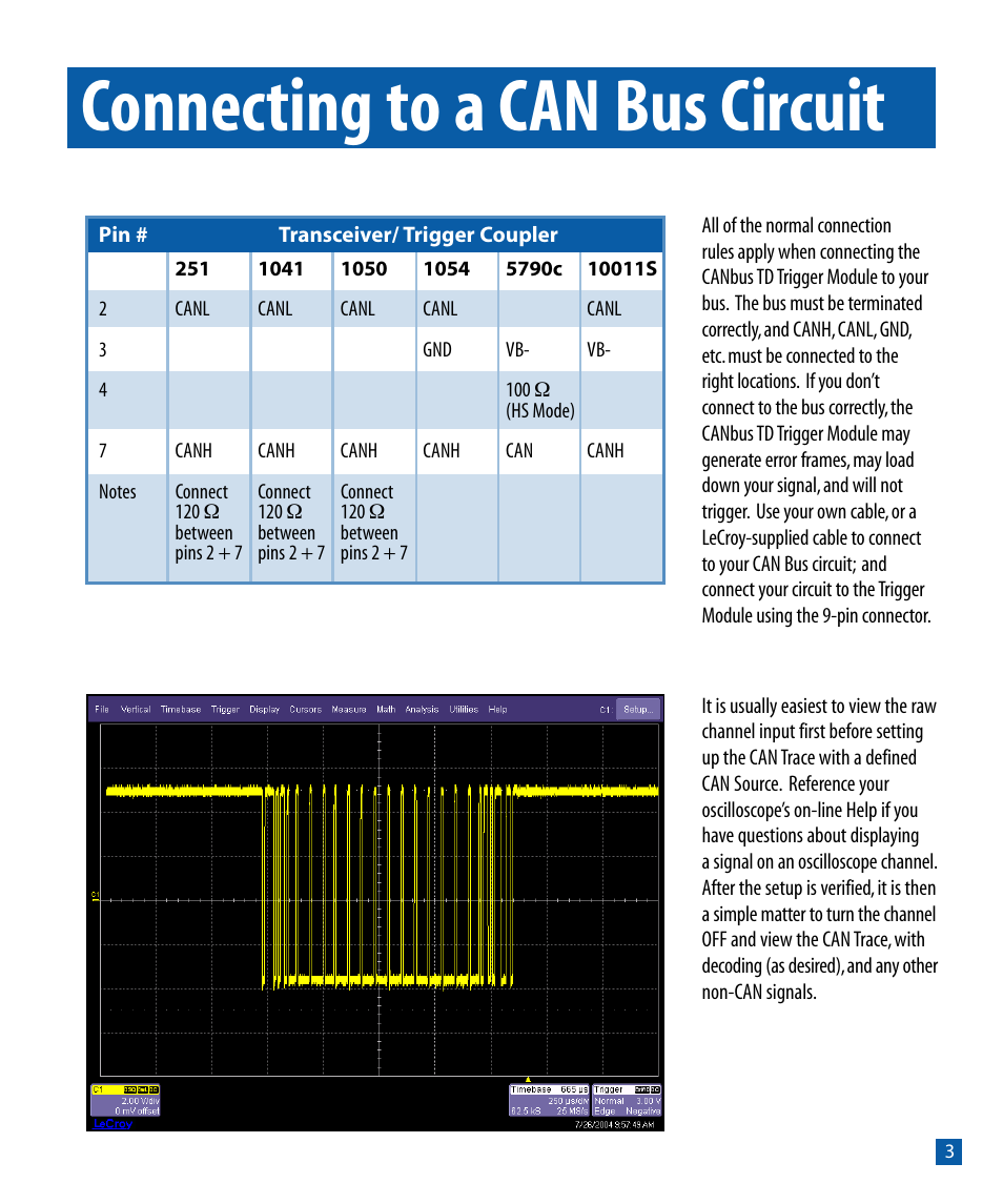 Connecting to a can bus circuit | Teledyne LeCroy CANbus TD - Quick Reference Guide User Manual | Page 4 / 8