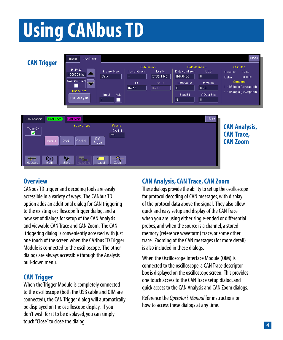 Using canbus td | Teledyne LeCroy CANbus TD - Quick Reference Guide User Manual | Page 5 / 8