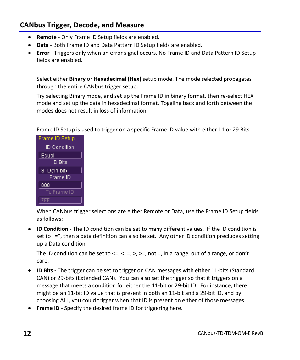 Canbus trigger, decode, and measure | Teledyne LeCroy CANbus TD and CANbus TDM - Operators Manual User Manual | Page 12 / 69