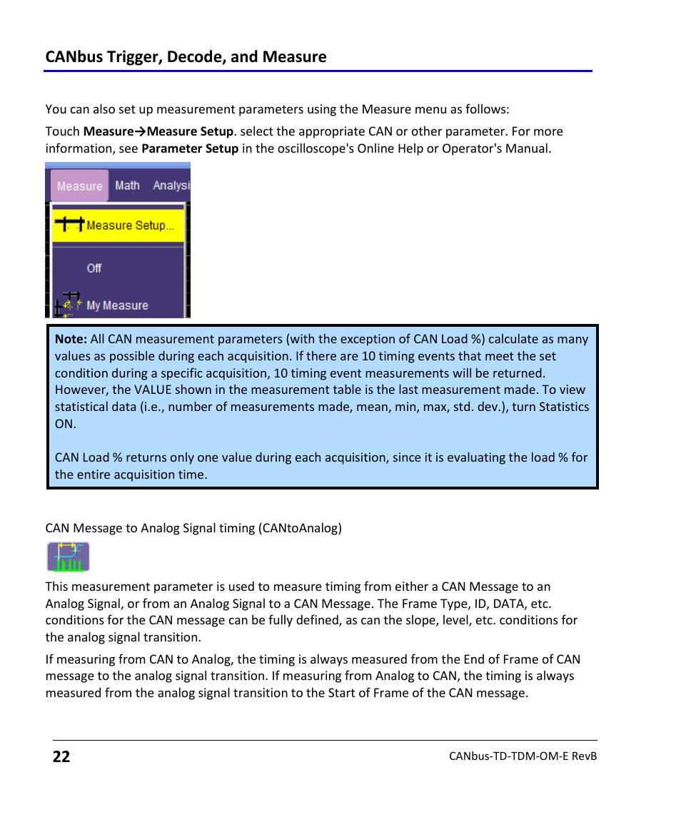 Cantoanalog, Canbus trigger, decode, and measure | Teledyne LeCroy CANbus TD and CANbus TDM - Operators Manual User Manual | Page 22 / 69