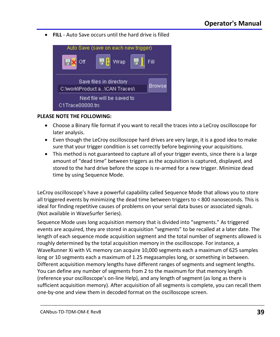 Operator's manual | Teledyne LeCroy CANbus TD and CANbus TDM - Operators Manual User Manual | Page 39 / 69