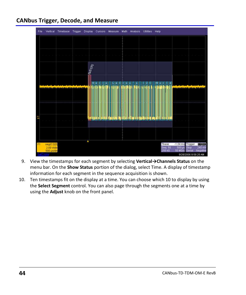 Canbus trigger, decode, and measure | Teledyne LeCroy CANbus TD and CANbus TDM - Operators Manual User Manual | Page 44 / 69