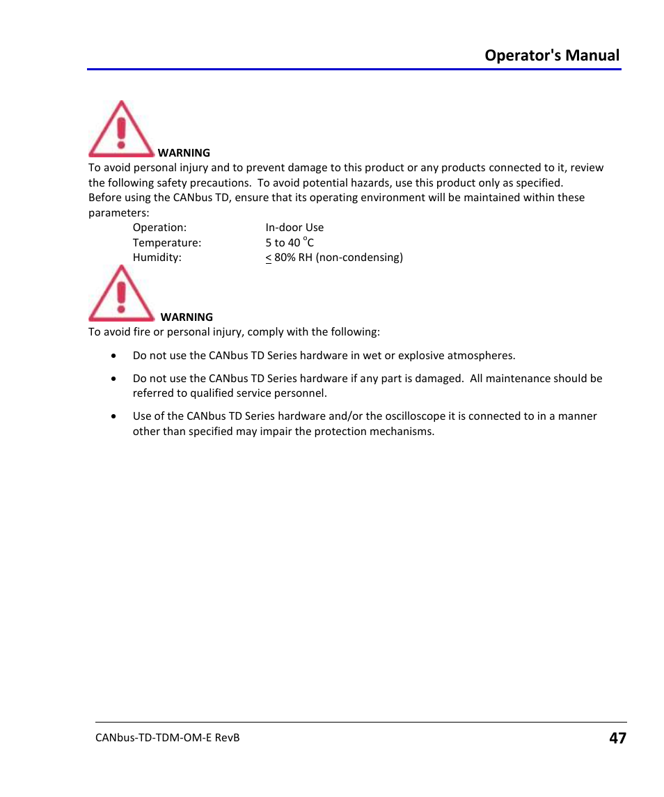 Safety requirements, Operator's manual | Teledyne LeCroy CANbus TD and CANbus TDM - Operators Manual User Manual | Page 47 / 69