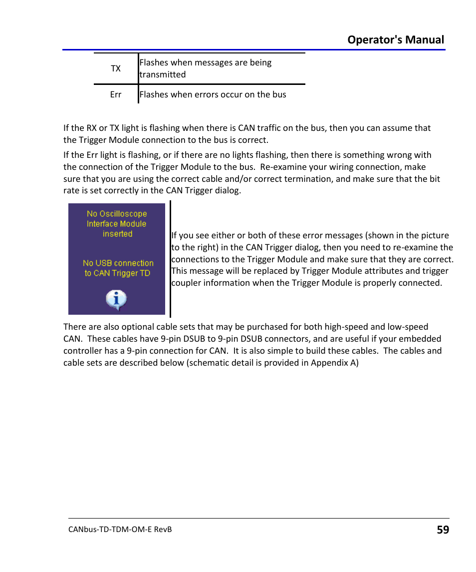 Operator's manual | Teledyne LeCroy CANbus TD and CANbus TDM - Operators Manual User Manual | Page 59 / 69