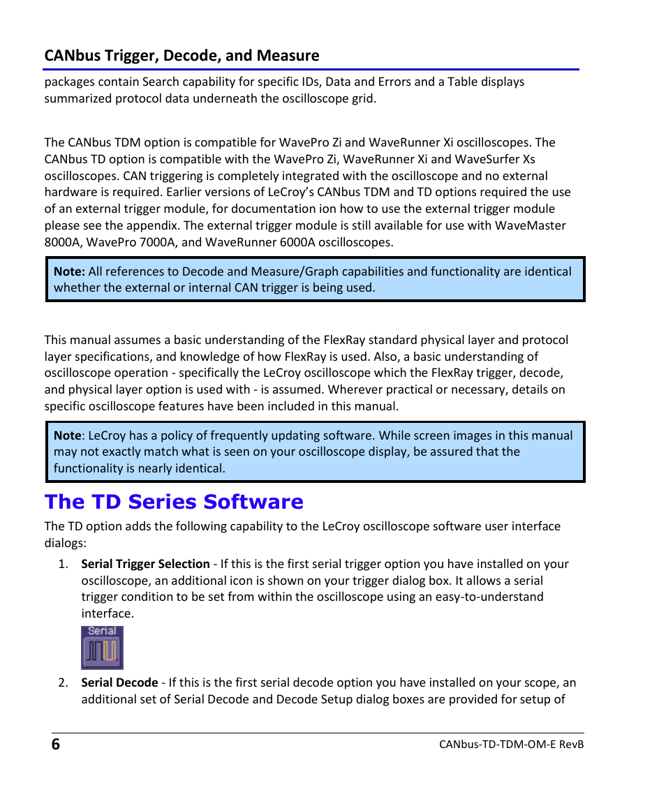 Compatibility, Assumptions, The td series software | Canbus trigger, decode, and measure | Teledyne LeCroy CANbus TD and CANbus TDM - Operators Manual User Manual | Page 6 / 69