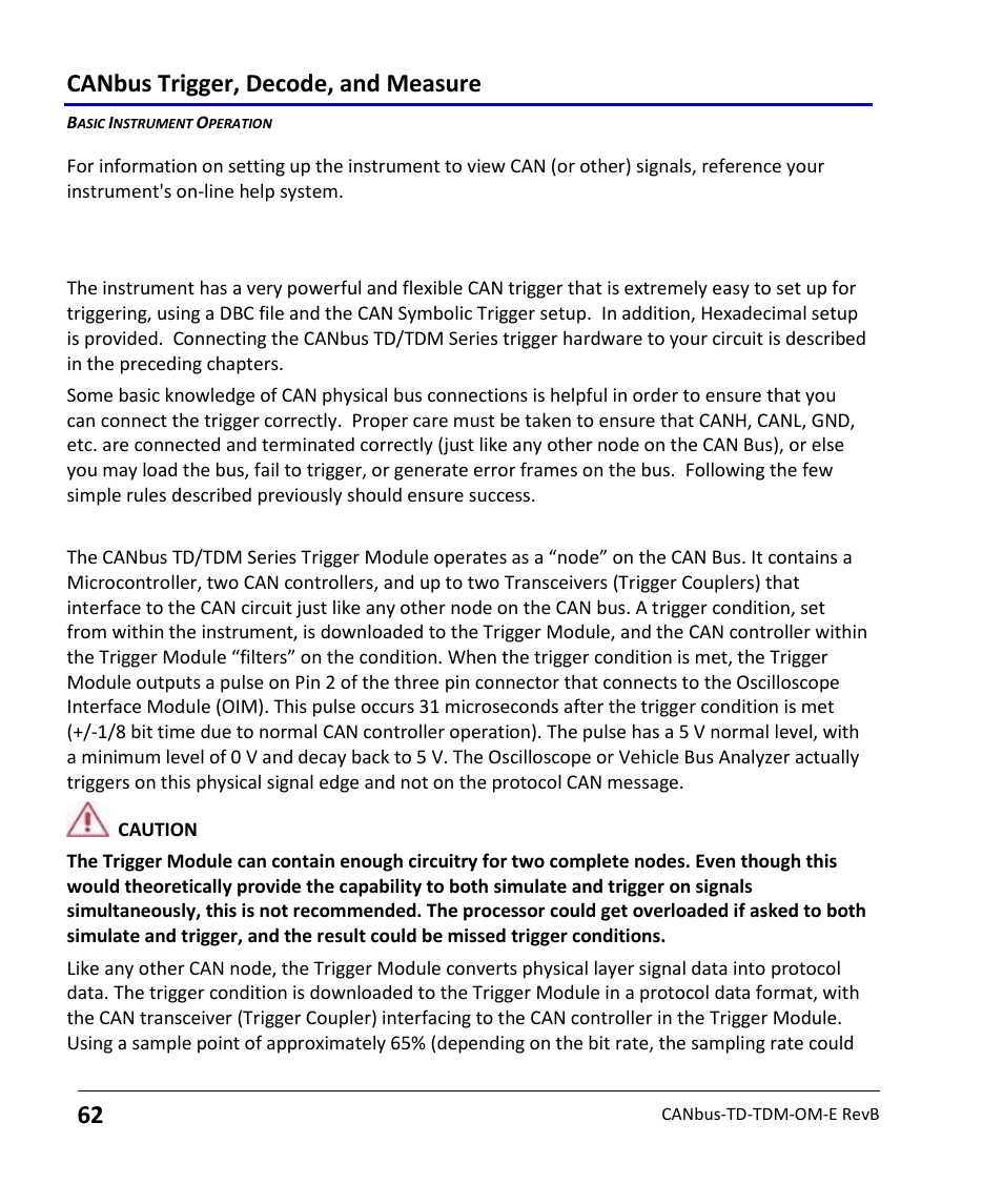 Trigger setup, Canbus trigger, decode, and measure | Teledyne LeCroy CANbus TD and CANbus TDM - Operators Manual User Manual | Page 62 / 69