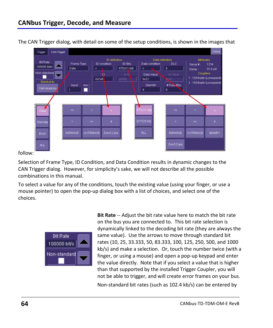 Trigger dialog, Canbus trigger, decode, and measure | Teledyne LeCroy CANbus TD and CANbus TDM - Operators Manual User Manual | Page 64 / 69