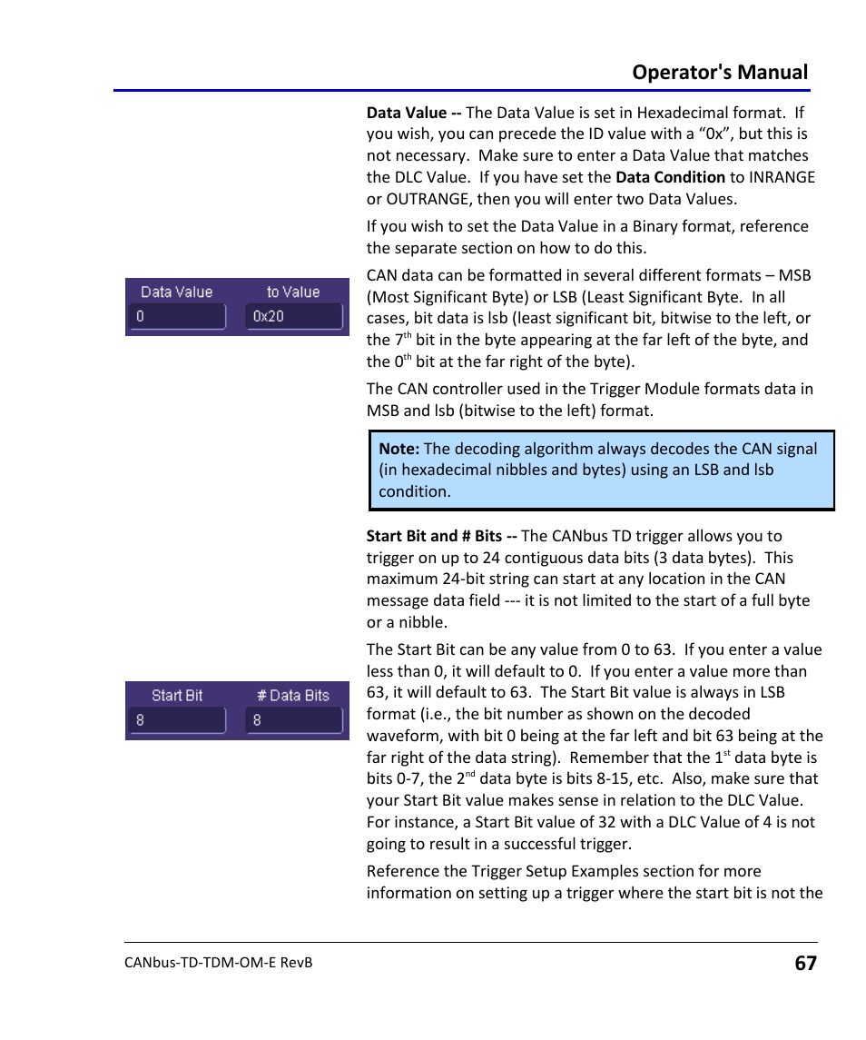 Operator's manual | Teledyne LeCroy CANbus TD and CANbus TDM - Operators Manual User Manual | Page 67 / 69