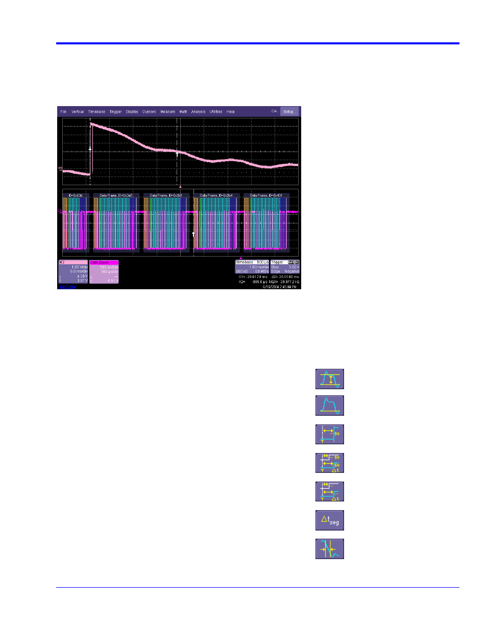 Using cursors, Using measurement parameters | Teledyne LeCroy FlexRay Trigger, Decode and Physical Layer Test User Manual | Page 23 / 32